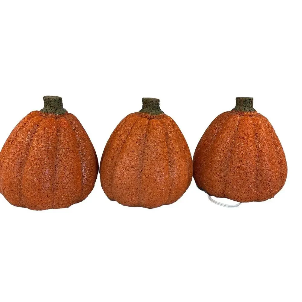3 Vtg 8” Seasons‎ Lighted Melted Plastic Popcorn Pumpkins - Tested And Works